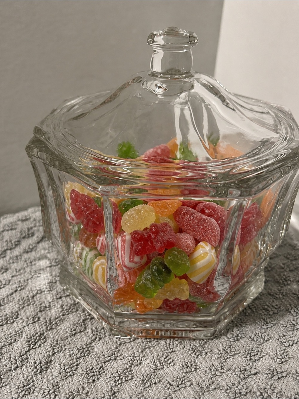 Vintage Indiana Glass Concord Clear Octagon Glass Candy Jar with Lid